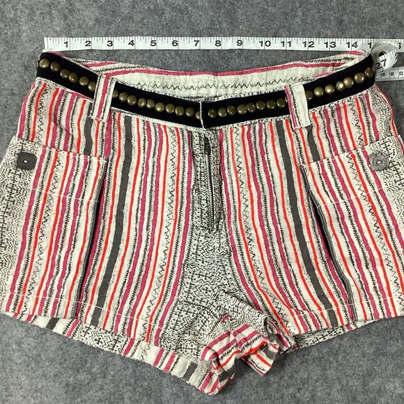 Free People Linen Studded Belt Boho Chic Low Rise Shorts Festival Size 8 Pockets - Picture 8 of 14